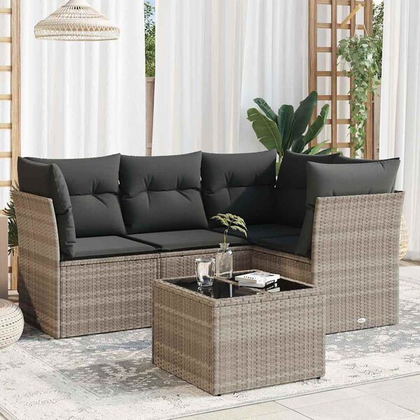 vidaXL Salon de jardin 5 pcs avec coussins gris clair r&eacute;sine tress&eacute;e