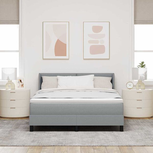 vidaXL Lit &agrave; ressorts avec matelas Gris clair 200 x 160 cm Polyester