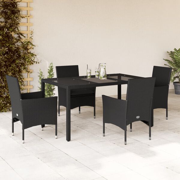 vidaXL Ensemble &agrave; manger de jardin et coussins 5 pcs noir rotin verre