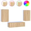 vidaXL Unit&eacute;s murales TV avec LED 4 pcs ch&ecirc;ne sonoma bois d'ing&eacute;nierie