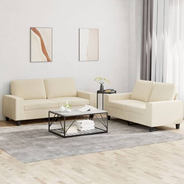 vidaXL Ensemble de canap&eacute;s 2 pcs cr&egrave;me tissu