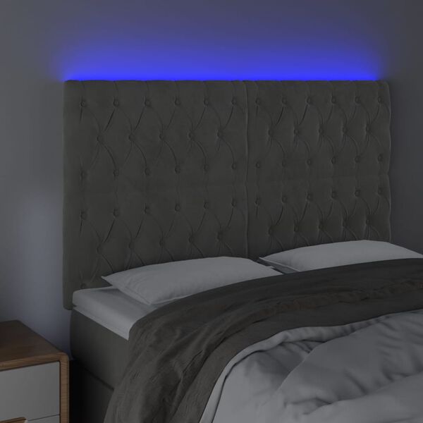 vidaXL T&ecirc;te de lit &agrave; LED Gris clair 160x7x118/128 cm Velours