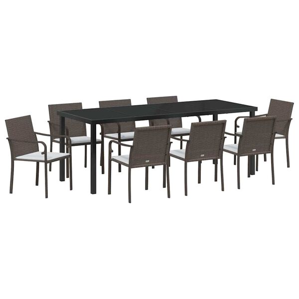 vidaXL Ensemble de salle &agrave; manger pour jardin 9 pcs Marron et Noir