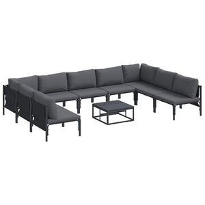 vidaXL Ensemble de canap&eacute; de jardin avec coussin 10 pcs Noir Acier