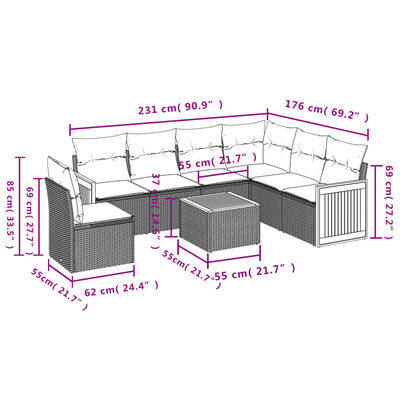 vidaXL Salon de jardin avec coussins 7 pcs beige résine tressée