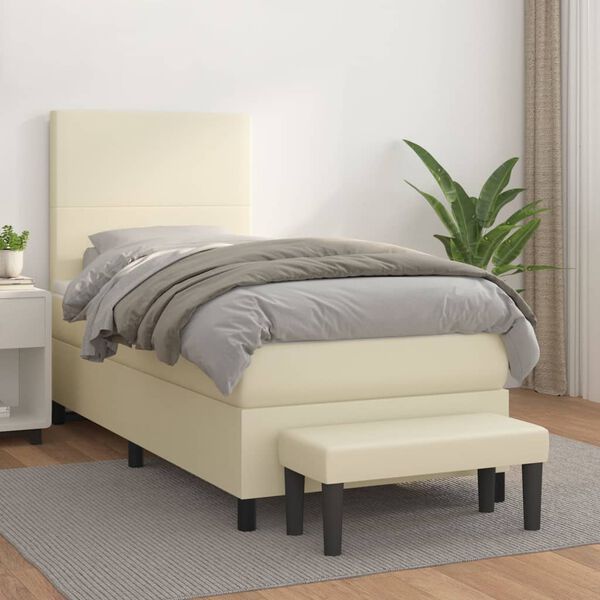 vidaXL Sommier &agrave; lattes de lit avec matelas Cr&egrave;me 90x200 cm Similicuir