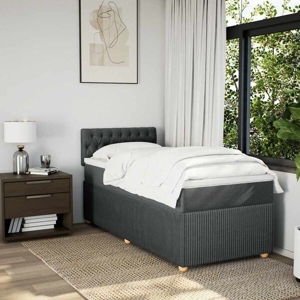 vidaXL Sommier &agrave; lattes de lit avec matelas Gris fonc&eacute; 80x200 cm Tissu
