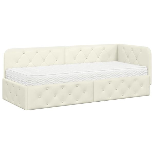 vidaXL Cadre de lit d'angle avec matelas Crème 80 x 200 cm Velours