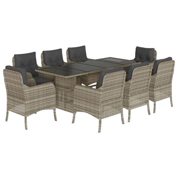 vidaXL Ensemble &agrave; manger de jardin et coussins 9 pcs gris clair rotin