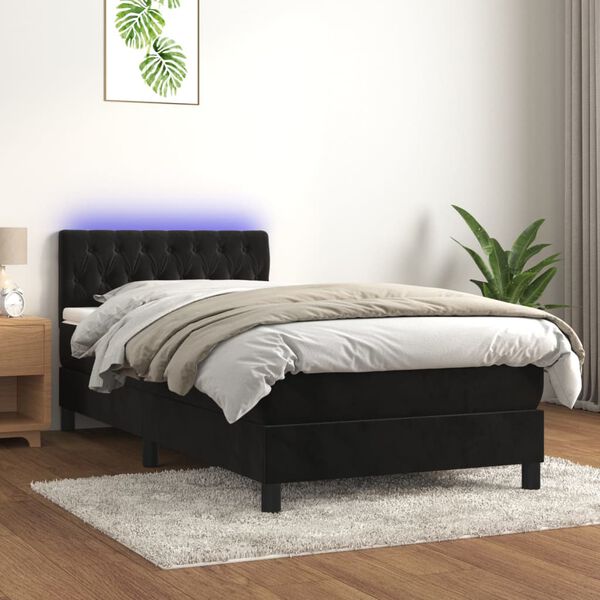 vidaXL Sommier &agrave; lattes de lit avec matelas et LED Noir 90x200 cm