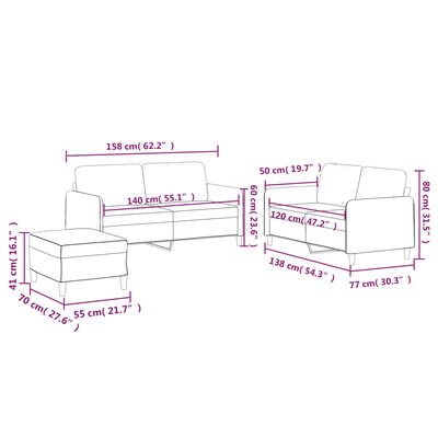 vidaXL Ensemble de canapés 3 pcs avec coussins Noir Tissu