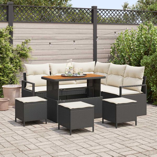 vidaXL Ensemble de canap&eacute; de jardin avec coussin 9 pcs Noir et Cr&egrave;me