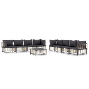 vidaXL Salon de jardin 9 pcs avec coussins anthracite r&eacute;sine tress&eacute;e