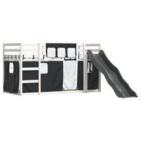 vidaXL Lit superposé avec toboggan et rideaux blanc et noir 80x200 cm