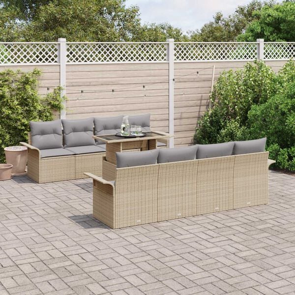 vidaXL Ensemble de canap&eacute; de jardin avec coussin 9 pcs Beige polyrotin
