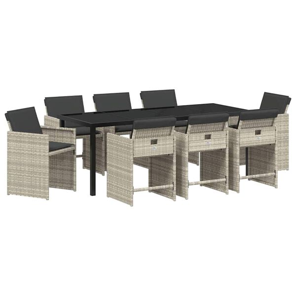 vidaXL Ensemble de salle &agrave; manger pour jardin 9 pcs Gris clair