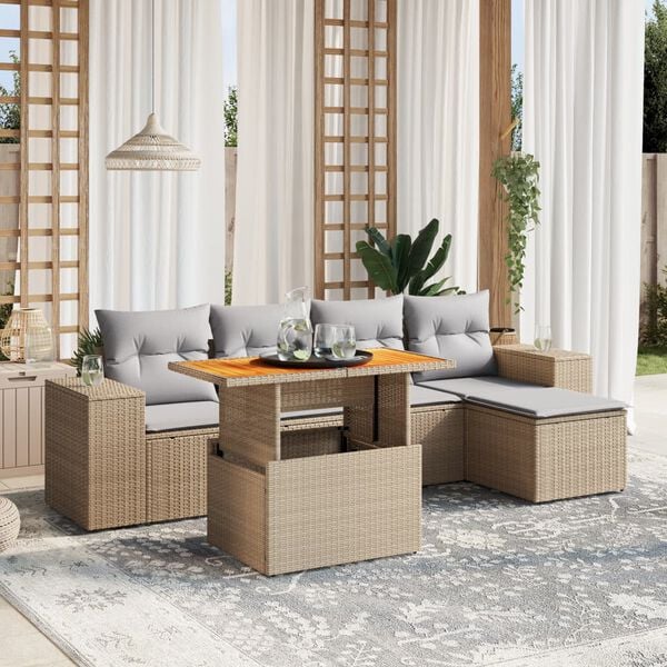 vidaXL Salon de jardin avec coussins 6 pcs beige résine tressée