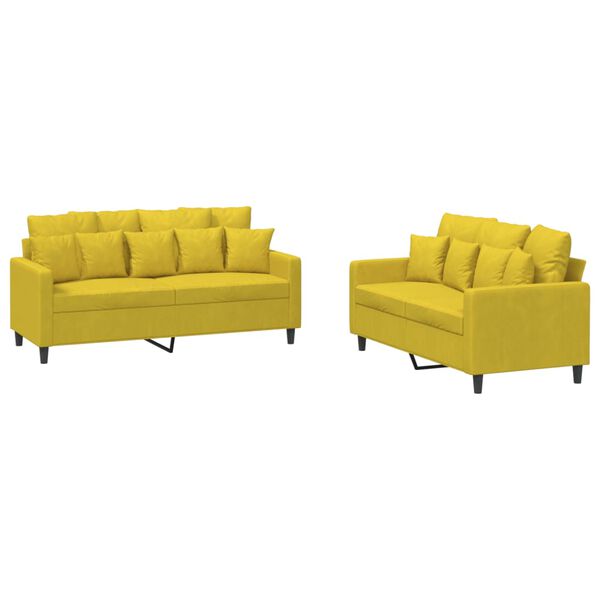 vidaXL Ensemble de canap&eacute;s 2 pcs avec coussins Jaune Velours