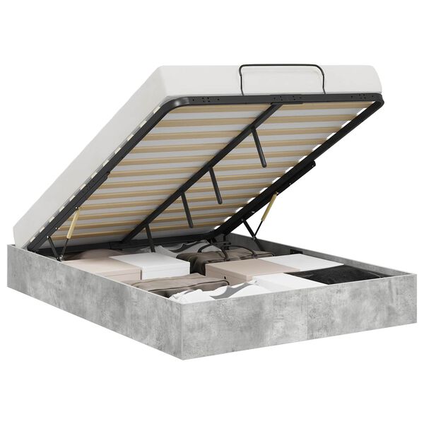 vidaXL Cadre de lit ottoman Gris b&eacute;ton 150 x 200 cm Bois d'ing&eacute;nierie