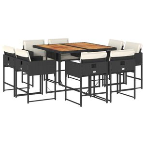 vidaXL Ensemble &agrave; manger de jardin 9pcs coussins noir r&eacute;sine tress&eacute;e