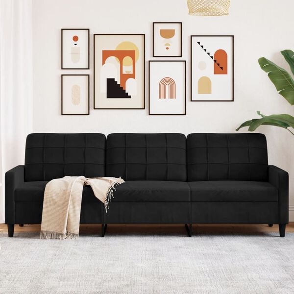 vidaXL Canap&eacute; &agrave; 3 places Noir 210 cm Velours