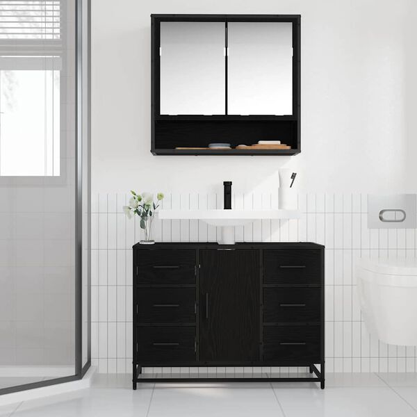 vidaXL Cabinet de salle de bain avec tiroir Ch&ecirc;ne noir 80 x 33 x 60 cm