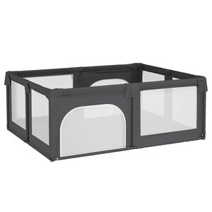 vidaXL Parc pour b&eacute;b&eacute; avec 2 portes Gris fonc&eacute; Tissu Oxford