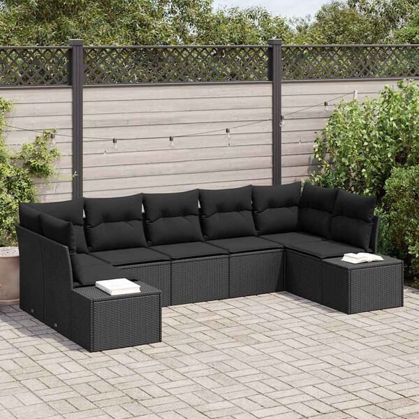 vidaXL Ensemble de canapé de jardin 7 pcs Noir Poly rotin