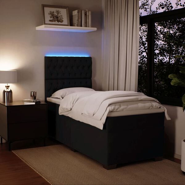 vidaXL Sommier &agrave; lattes de lit avec matelas Noir 90x200 cm Velours