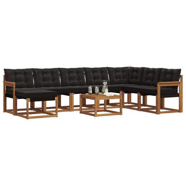 vidaXL Ensemble de canap&eacute;s d'ext&eacute;rieur 9 pcs Naturel et Noir