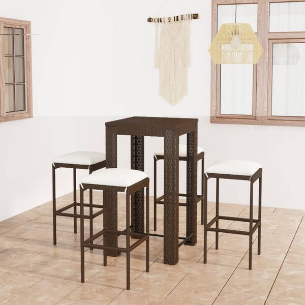 vidaXL Ensemble de bar de jardin 5 pcs coussins R&eacute;sine tress&eacute;e Marron