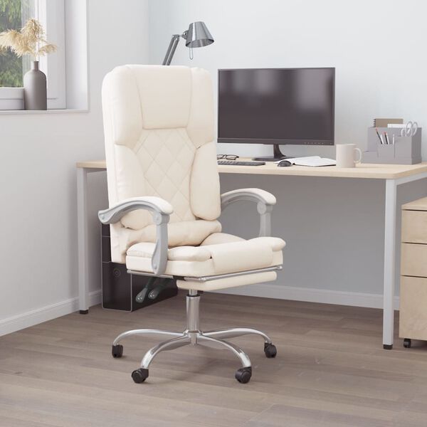 vidaXL Fauteuil de massage inclinable de bureau Cr&egrave;me Similicuir