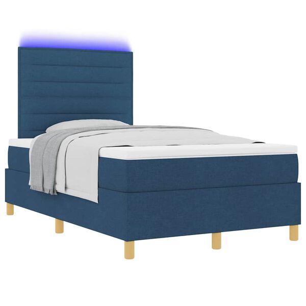 vidaXL Lit &agrave; ressort LED avec matelas Bleu 120 x 190 cm tissu