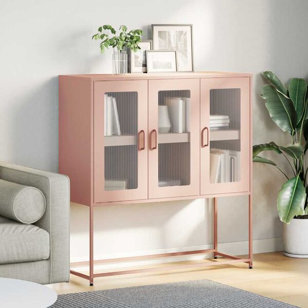 vidaXL Buffet rose 100,5x39x107 cm acier lamin&eacute; &agrave; froid