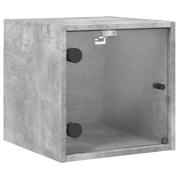 vidaXL Table de chevet avec porte en verre gris b&eacute;ton 35x37x35 cm