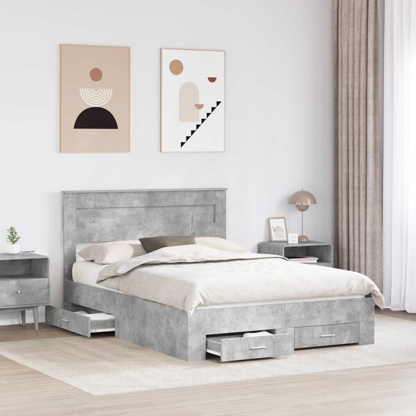 vidaXL Cadre de lit Gris b&eacute;ton 140 x 190 cm Bois d'ing&eacute;nierie
