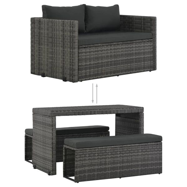 vidaXL Ensemble &agrave; manger d'ext&eacute;rieur 3pcs coussins r&eacute;sine tress&eacute;e gris