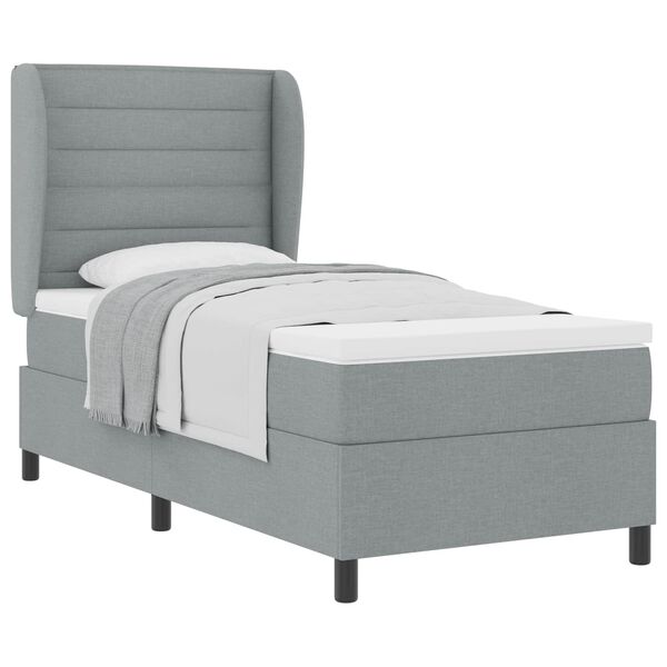 vidaXL Lit &agrave; ressorts avec matelas Gris clair 90 x 190 cm tissu