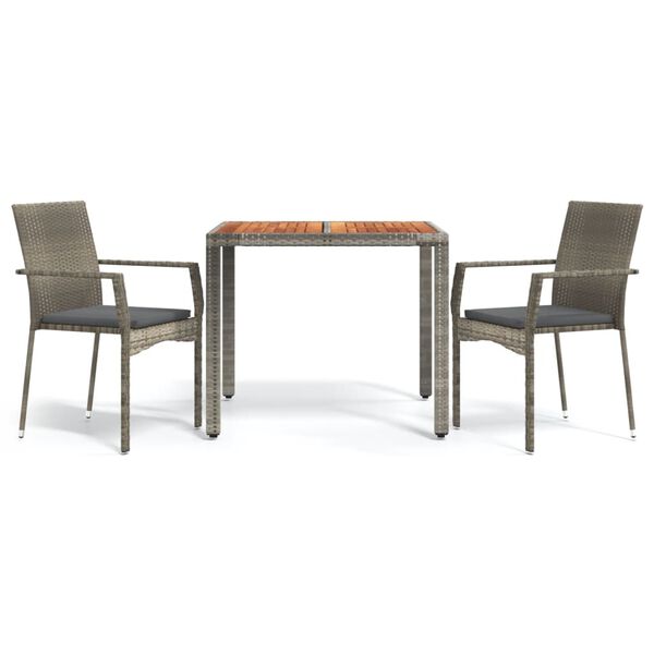 vidaXL Ensemble &agrave; manger de jardin 3 pcs coussins gris r&eacute;sine tress&eacute;e