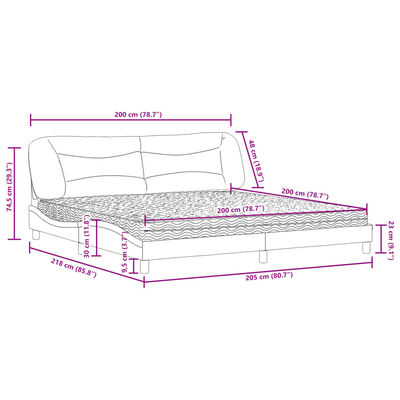 vidaXL Lit avec matelas marron foncé 200x200 cm tissu