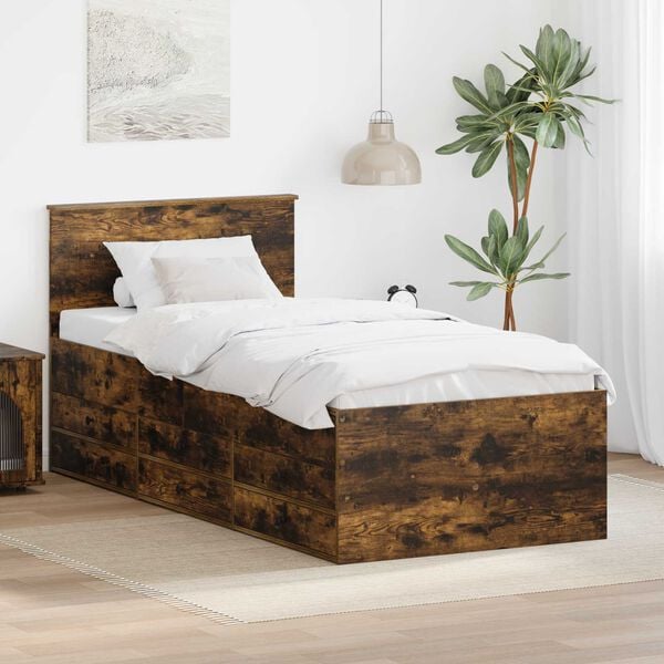 vidaXL Lit d'appoint Ch&ecirc;ne fum&eacute; et noir 100 x 200 cm Bois d'ing&eacute;nierie