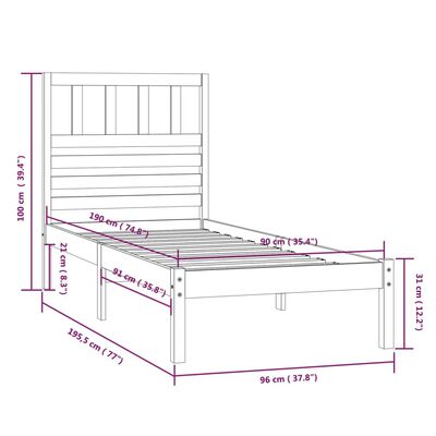 vidaXL Cadre de lit blanc 90x190 cm simple bois massif de pin