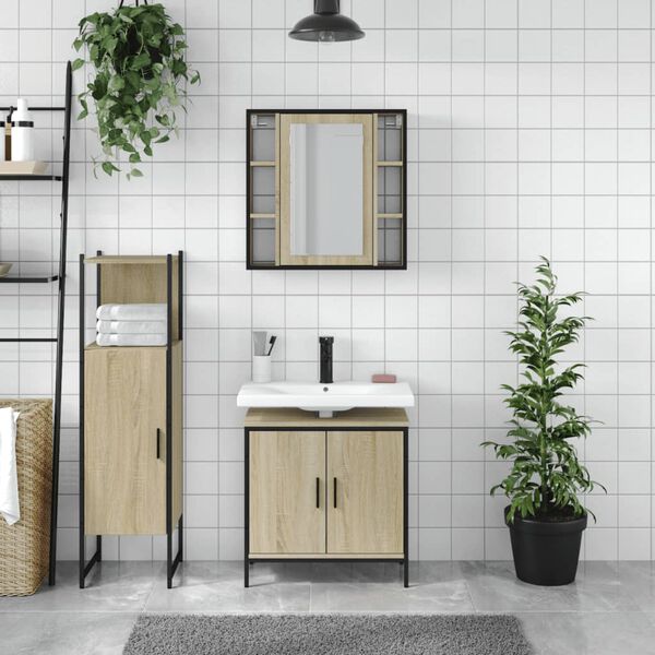 vidaXL Ensemble d'armoires de salle de bain 3 pcs ch&ecirc;ne sonoma