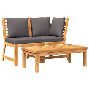 vidaXL Salon de jardin 3pcs et coussin gris fonc&eacute; Bois d'acacia solide