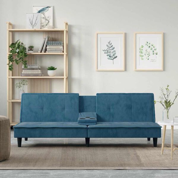 vidaXL Canap&eacute;-lit avec porte-gobelets bleu velours
