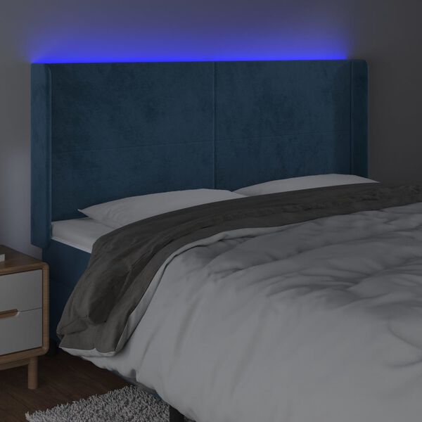 vidaXL T&ecirc;te de lit &agrave; LED Bleu fonc&eacute; 183x16x118/128 cm Velours