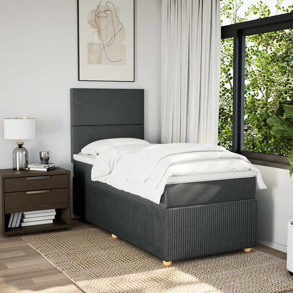 vidaXL Sommier &agrave; lattes de lit avec matelas Gris fonc&eacute; 90x200 cm Tissu
