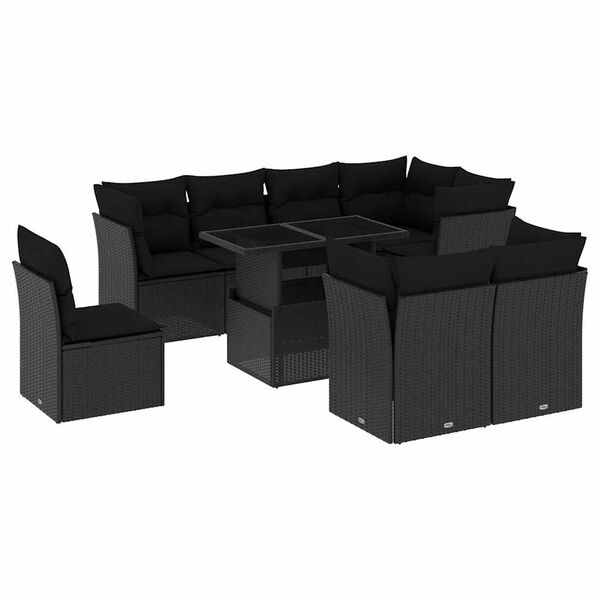 vidaXL Salon de jardin 9 pcs avec coussins noir r&eacute;sine tress&eacute;e
