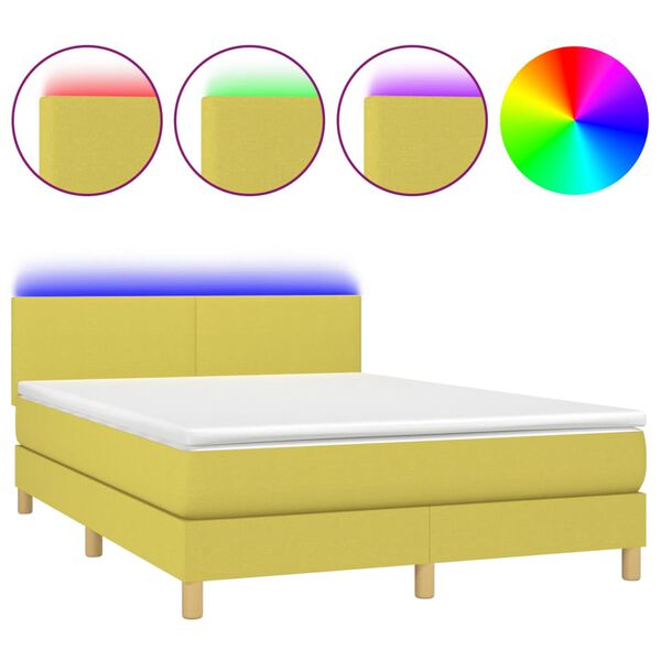 vidaXL Sommier &agrave; lattes de lit avec matelas LED Vert 140x190 cm Tissu