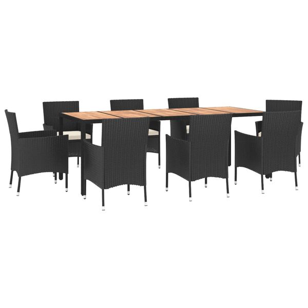 vidaXL Ensemble &agrave; manger jardin 9pcs et coussins noir r&eacute;sine tress&eacute;e